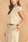 Top Stitch Cap Sleeve Top & Midi Skirt 2-Piece Set
