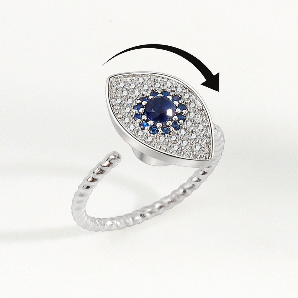 Evil Eye Anxiety Fidget Spinner Ring in 925 Sterling Silver