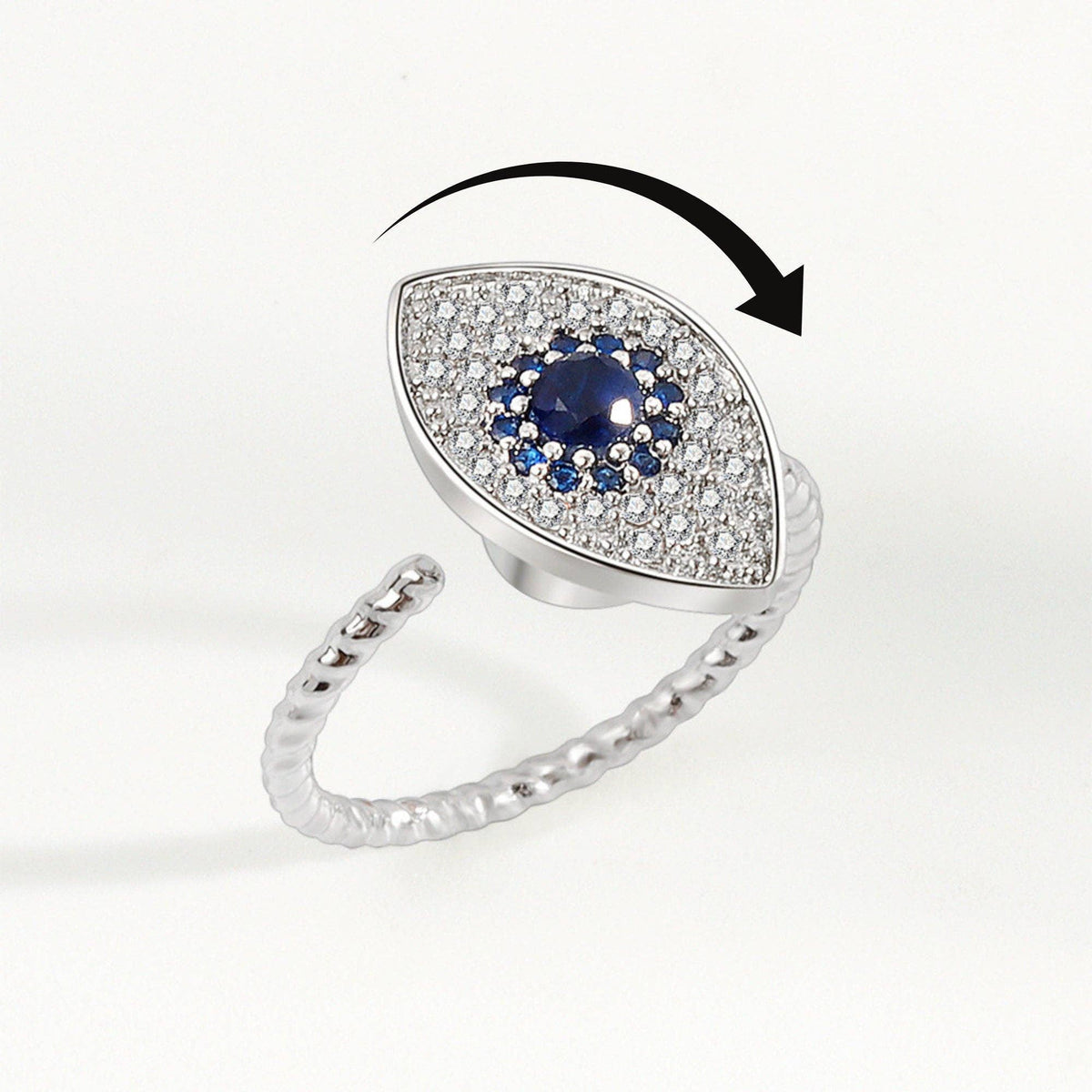 Evil Eye Anxiety Fidget Spinner Ring in 925 Sterling Silver