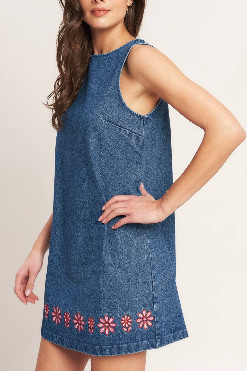 A washed denim mini shift dress - ID23451