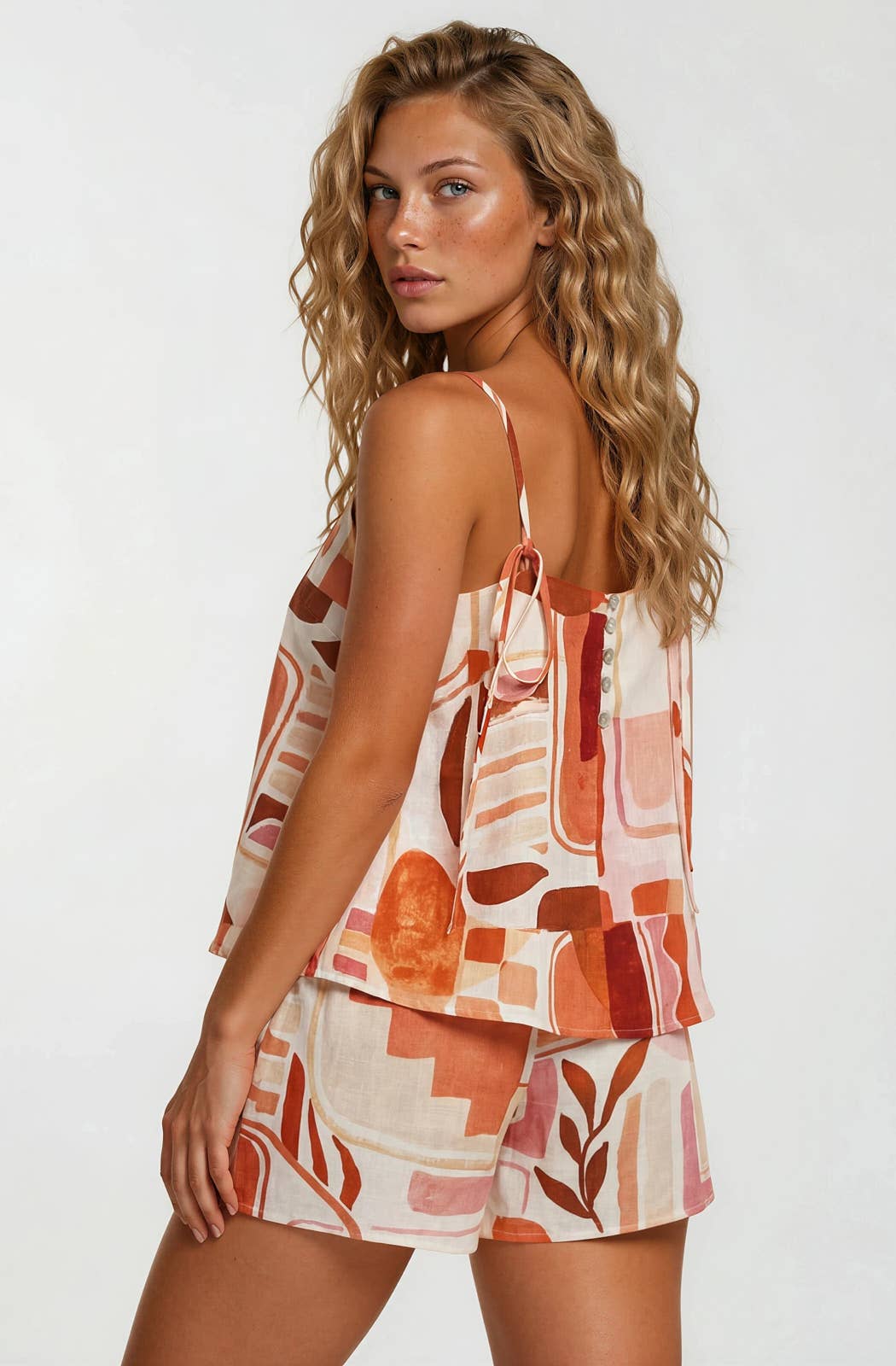 SQUARE NECK SPAGHETTI TIE STRAP BUTTON DOWN BACK TOP