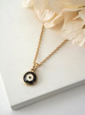 ROUND EVIL EYE ENAMEL PENDANT NECKLACE