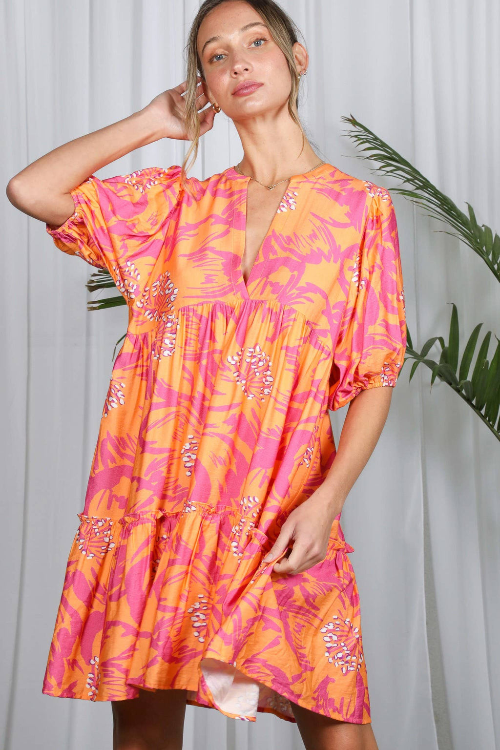 Floral Printed Tired Baby Doll Mini Dress VD82057F