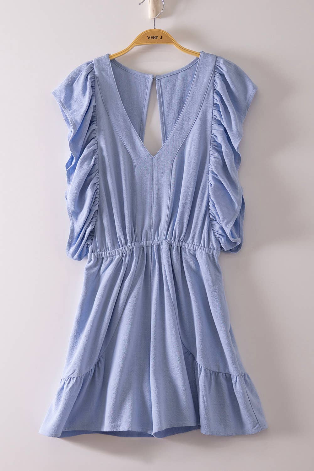 NP71067-Back Cutout Detail Ruffled Sleeve Romper