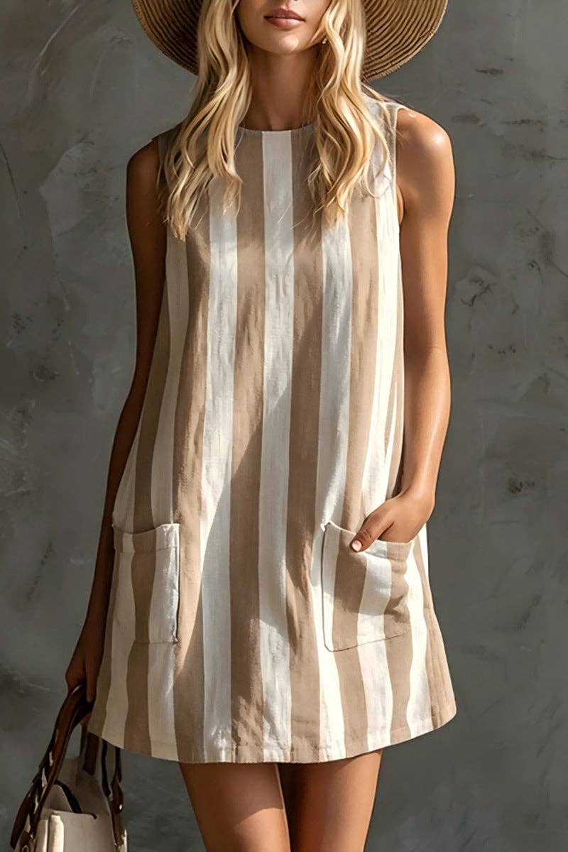 Striped Sleeveless Casual Shift Dress