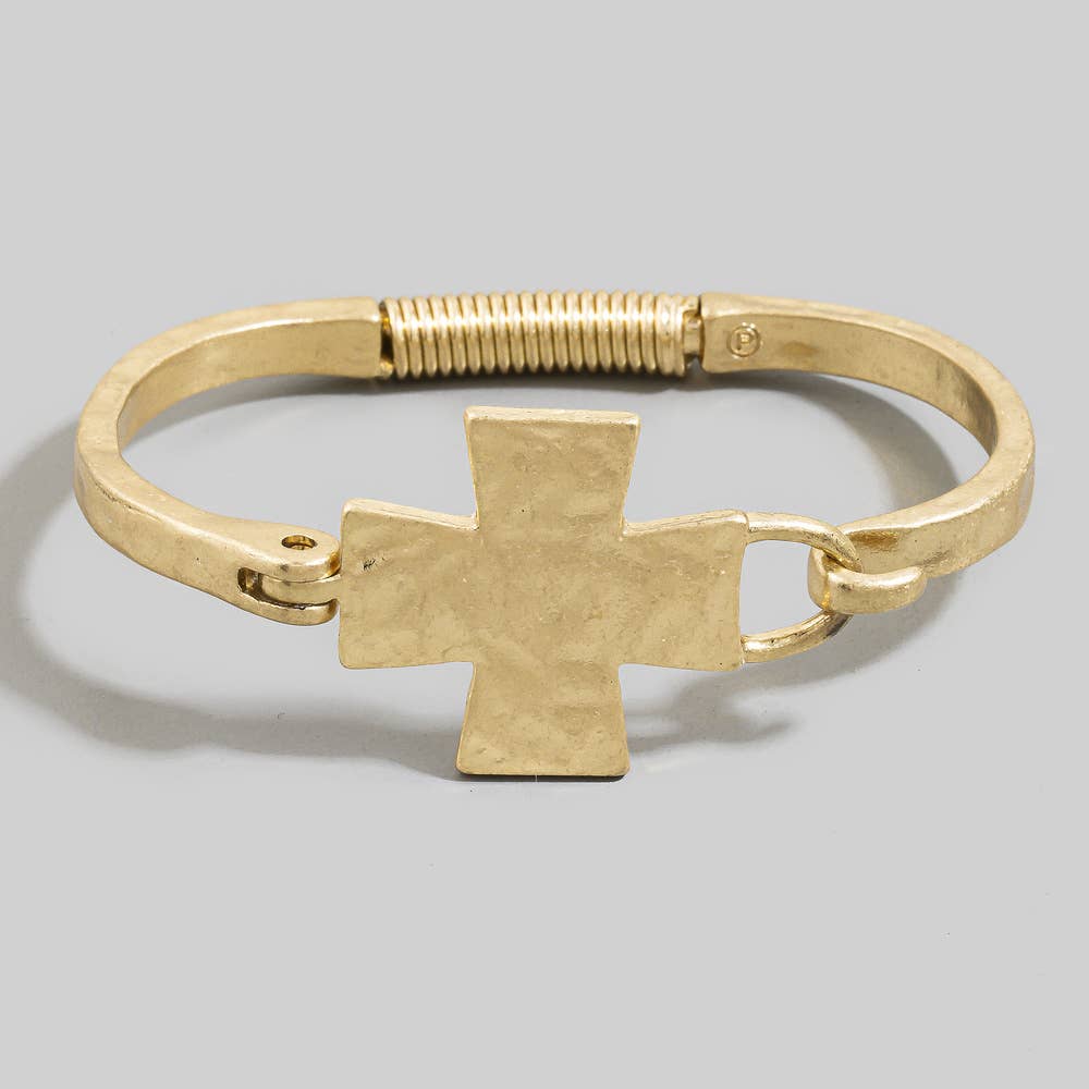 Hammered Cross Hinge Bangle Bracelet