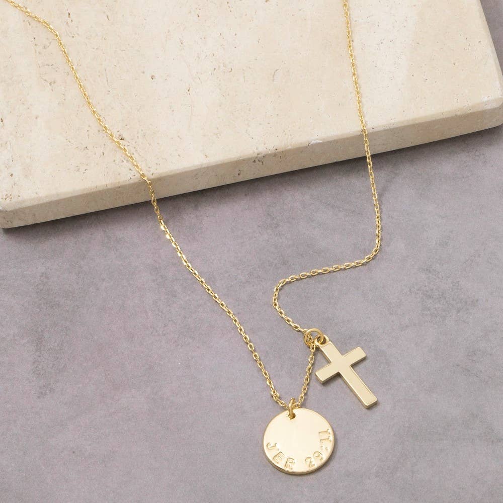 Gold Dipped Cross And Coin Pendant Chain Necklace