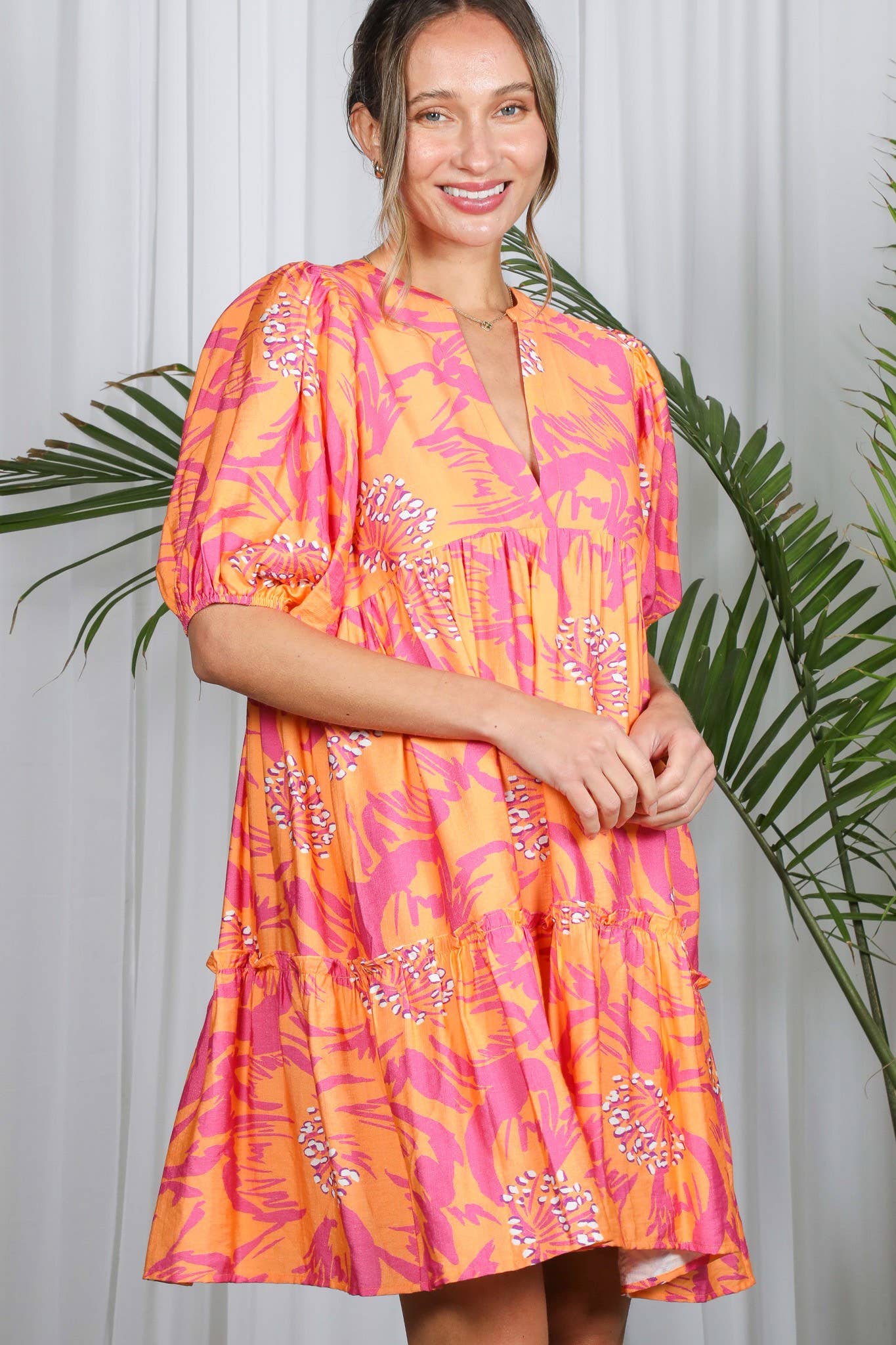Floral Printed Tired Baby Doll Mini Dress VD82057F