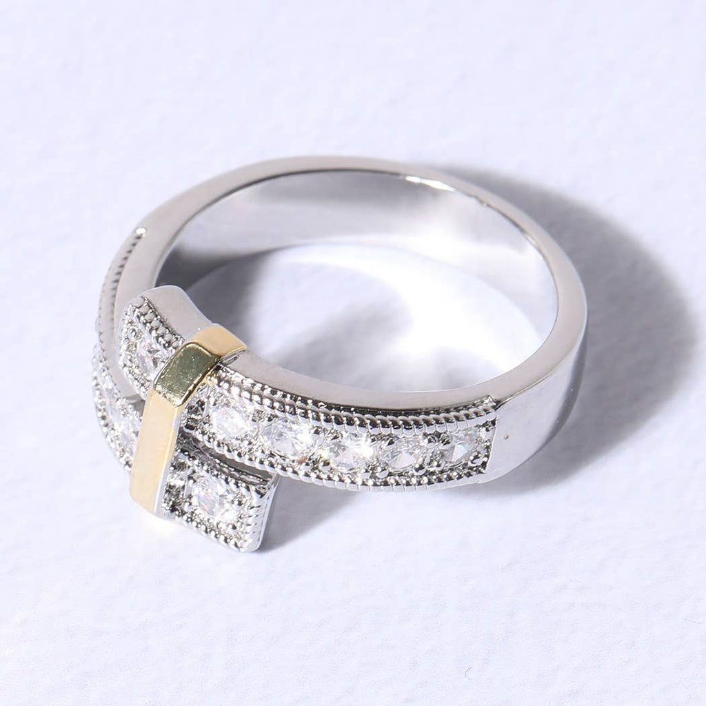 Two-Toned Cross Over Cubic Zirconia Rings