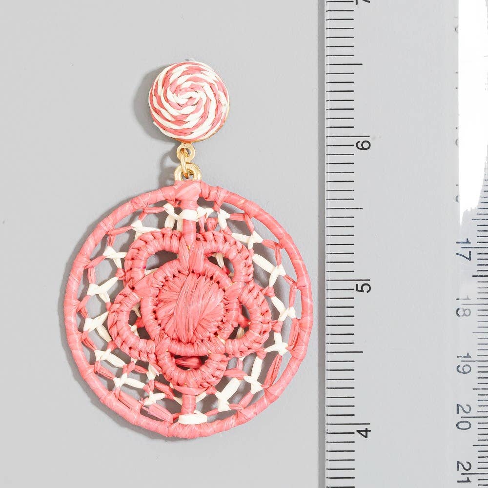 Woven Round Disc Drop Earrings