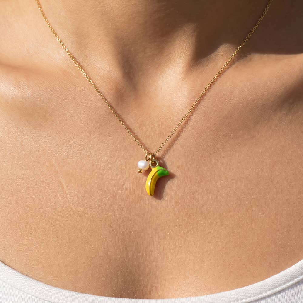 Stainless Steel Banana Pearl Pendant Necklace
