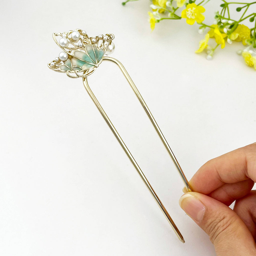 Pearl Butterfly Hair Accessory, Metal Hair Claw & Hair Stick