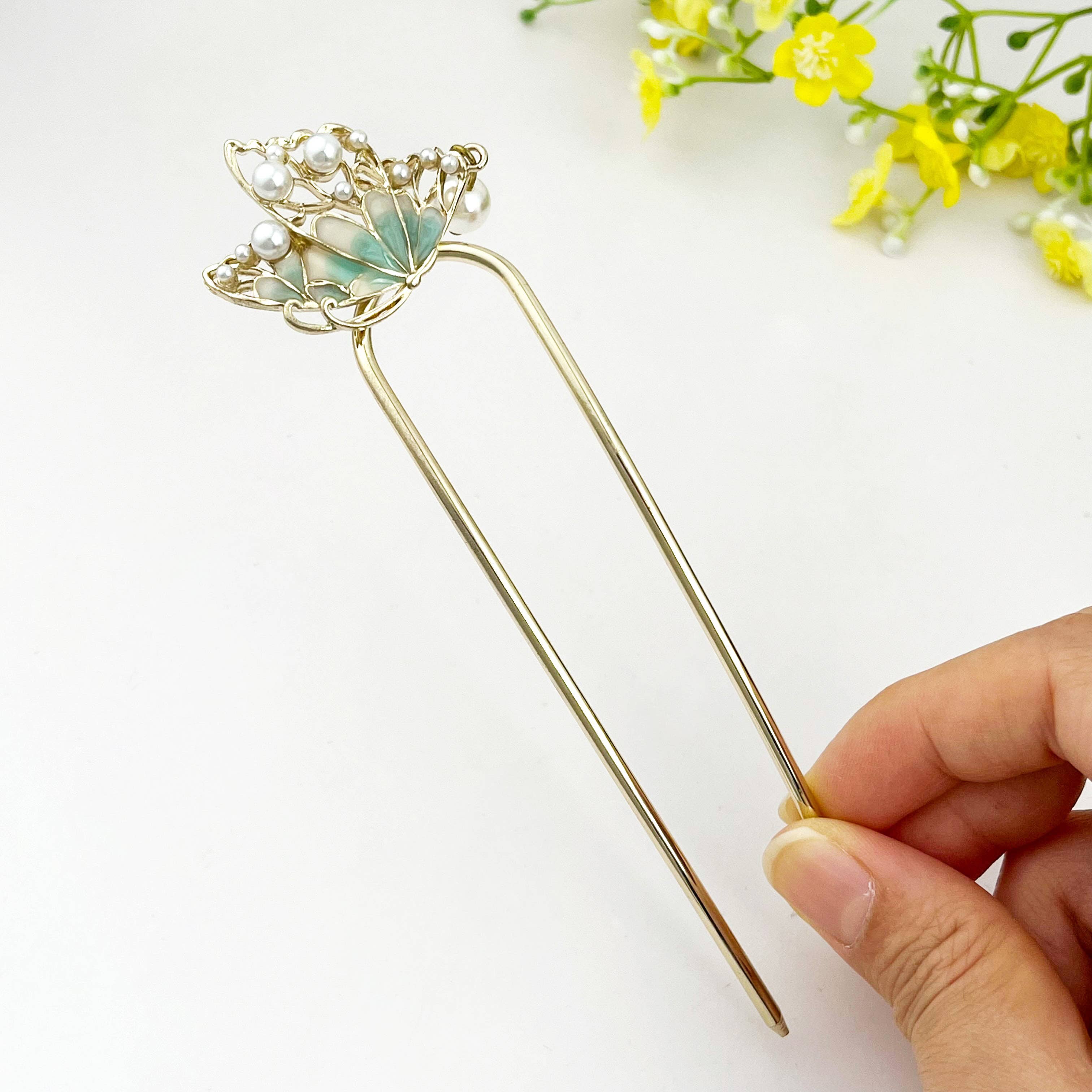 Pearl Butterfly Hair Accessory, Metal Hair Claw & Hair Stick