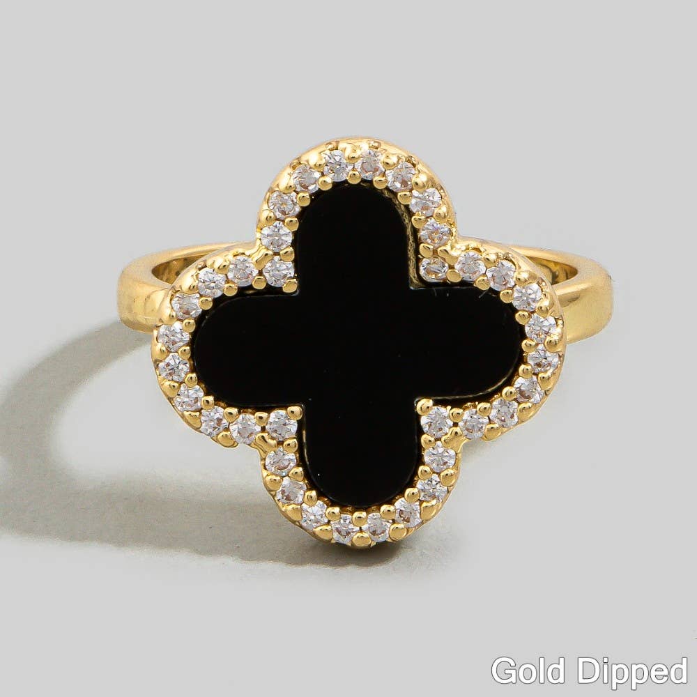 Cz Pavé Mother-Of-Pearl Clover Ring