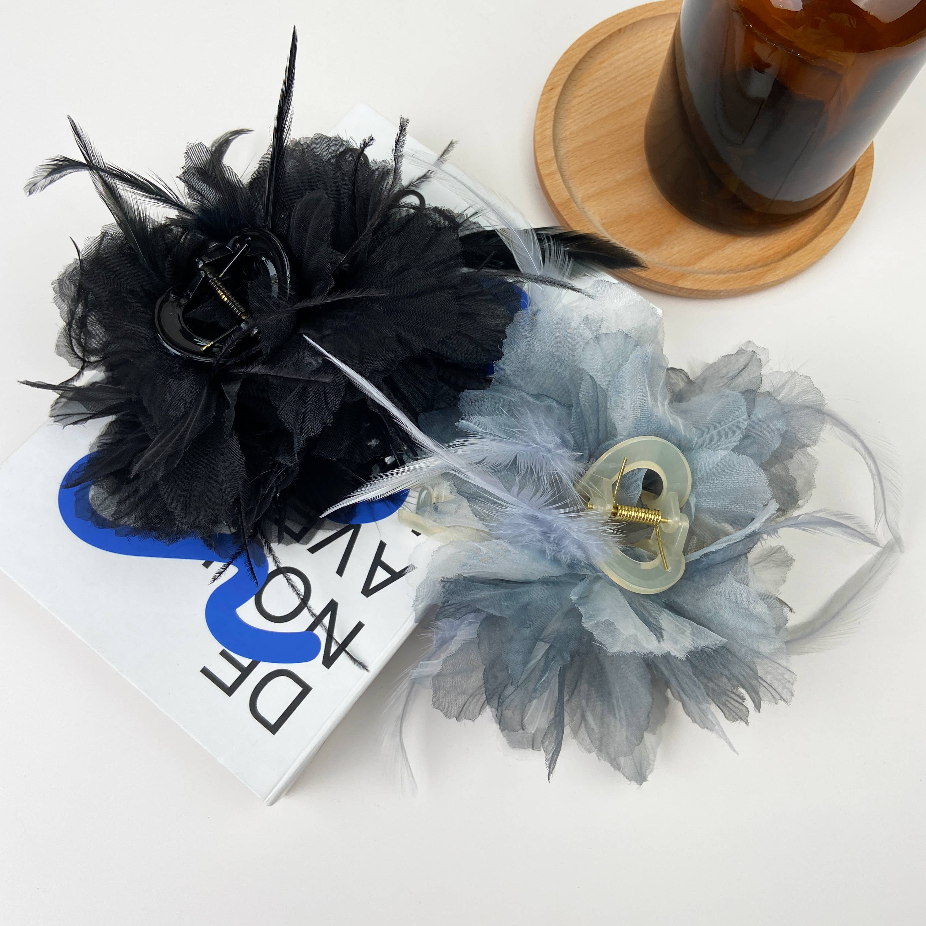 Pearl Feather Flower Hair Clip