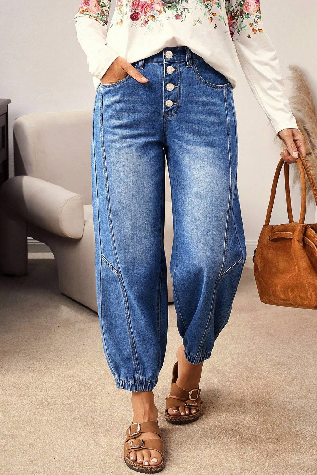 LDC Spring 4 Buttons Front Tapered Casual Loose Fit Jeans