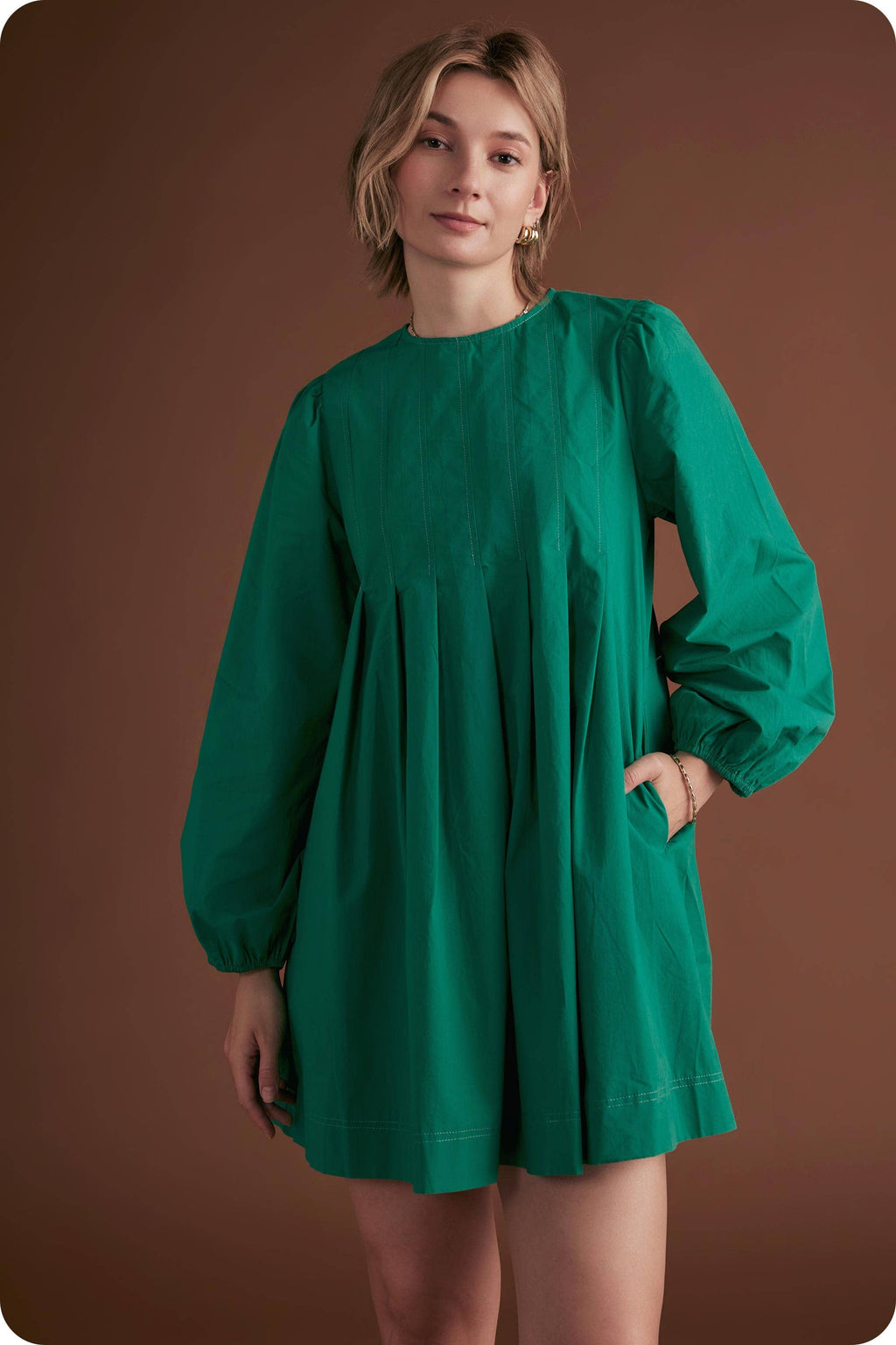Pintuck Long Sleeve Mini Dress