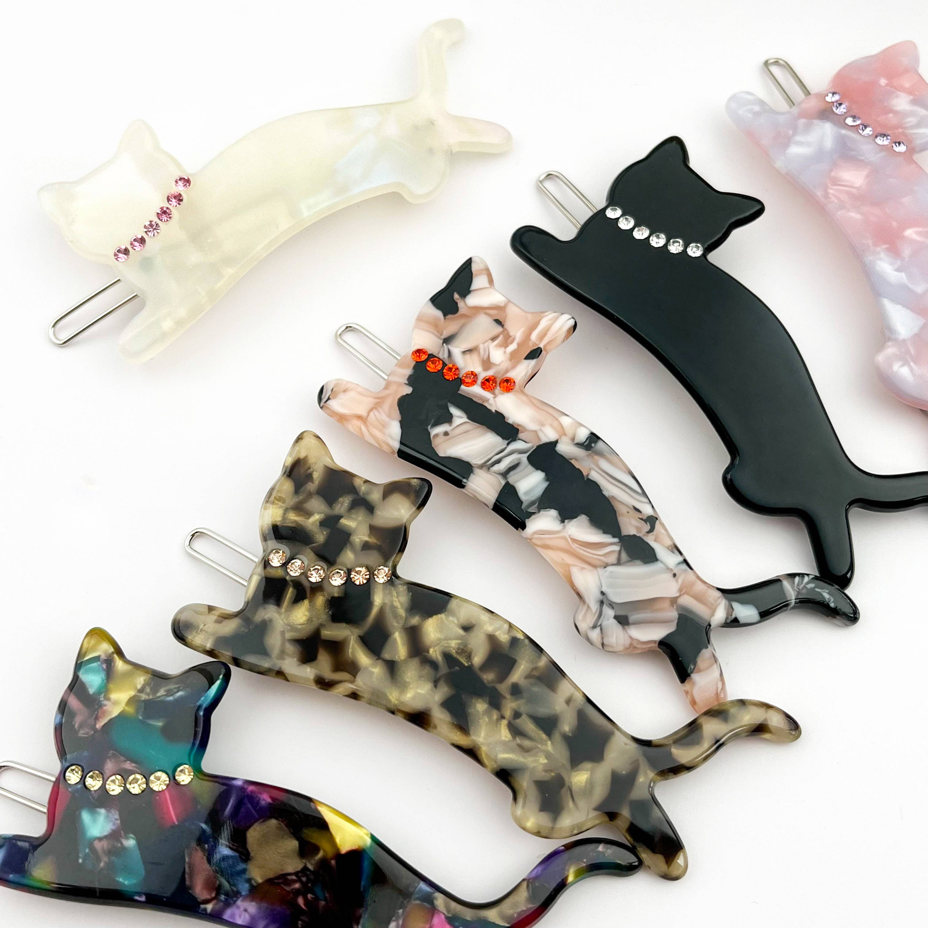 Acetate Crystal Cat Hair Clip, Elegant Rhinestone Side Clip
