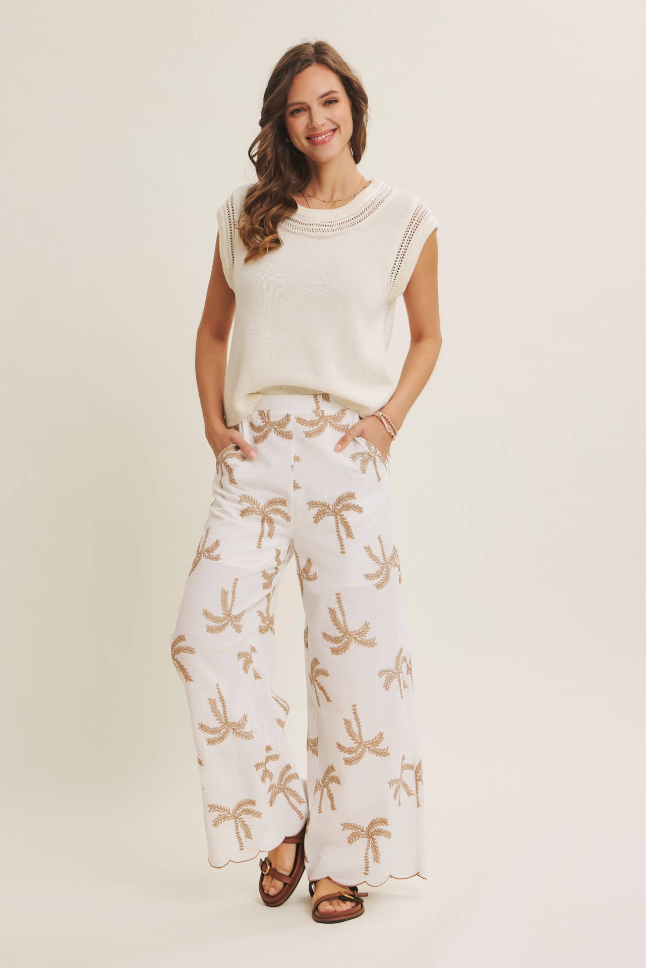 SUN-KISSED RESORT MOOD PALM TREE EMBROIDERED PANTS