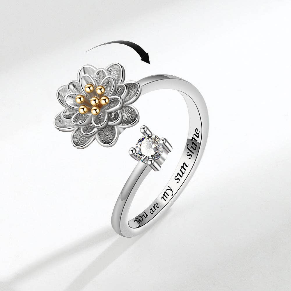 Flower Anxiety Fidget Spinner Band Ring in Solid Copper