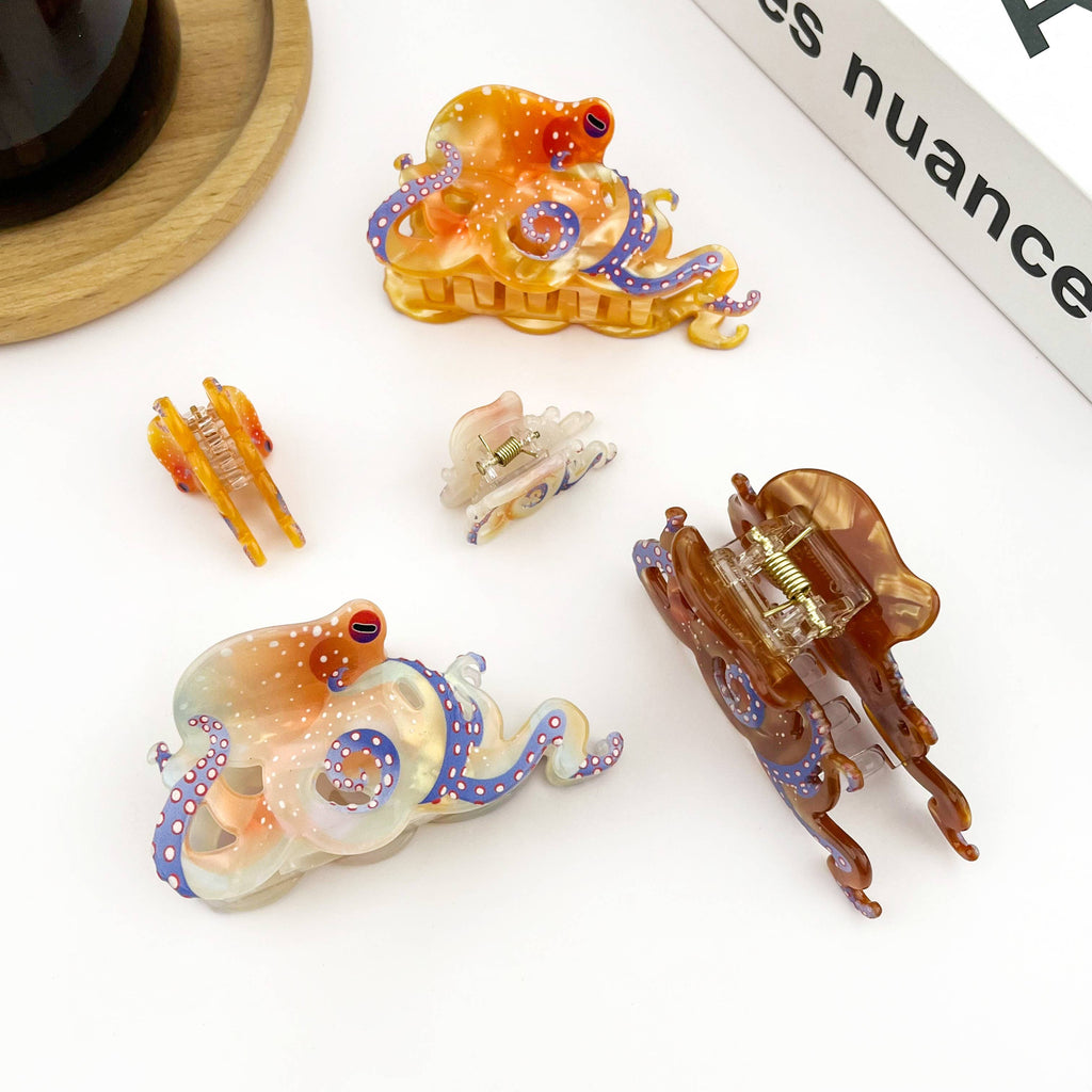 Blue Ring Octopus Hair Claw Clip, Ocean-Inspired Hair Clip