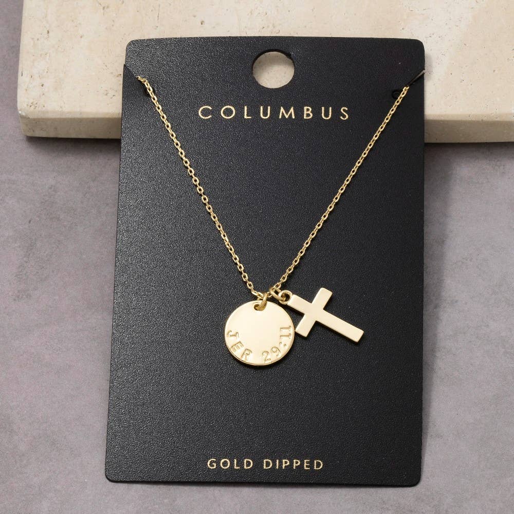Gold Dipped Cross And Coin Pendant Chain Necklace