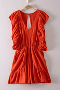 NP71067-Back Cutout Detail Ruffled Sleeve Romper