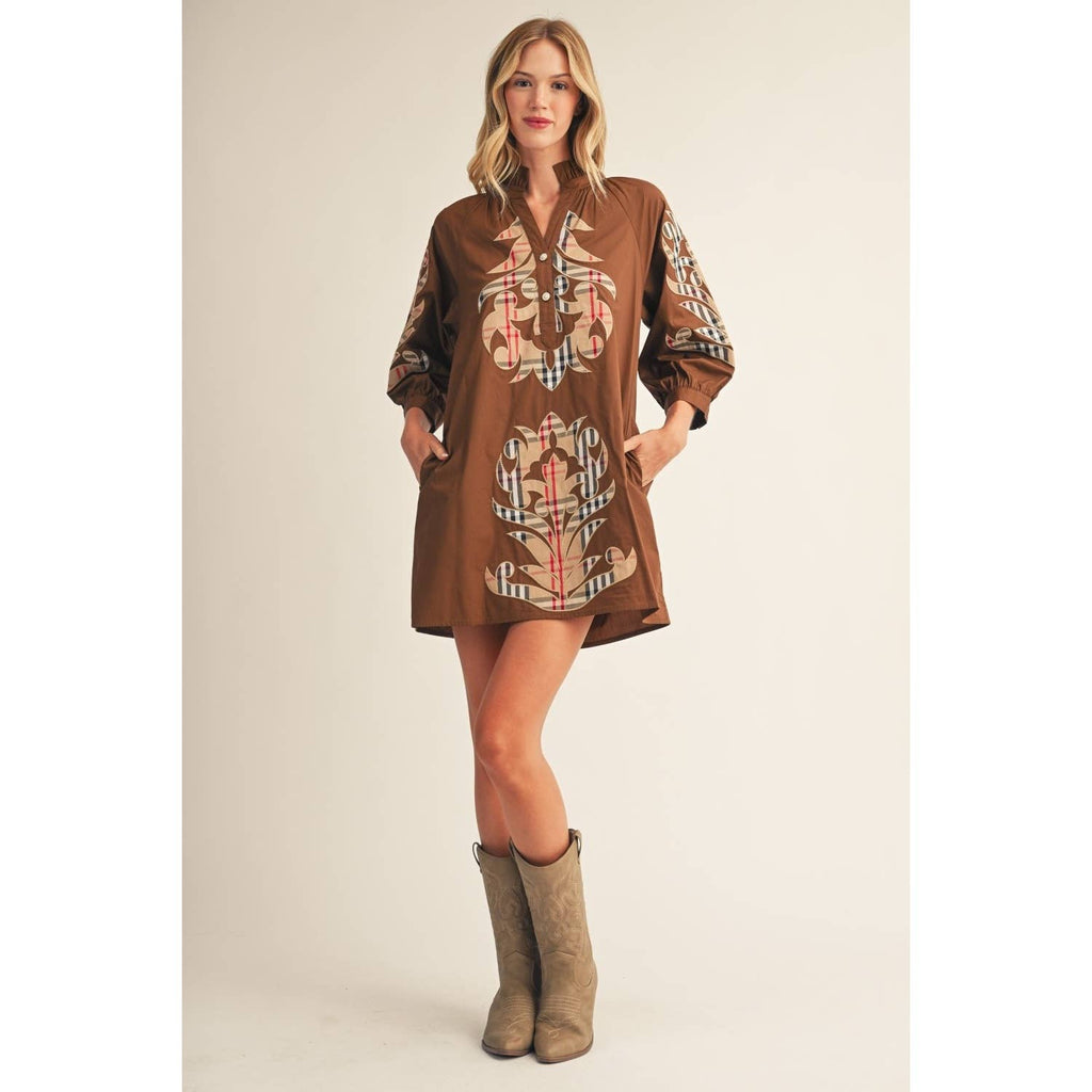 NEW Check Pattern Baroque Applique Dress