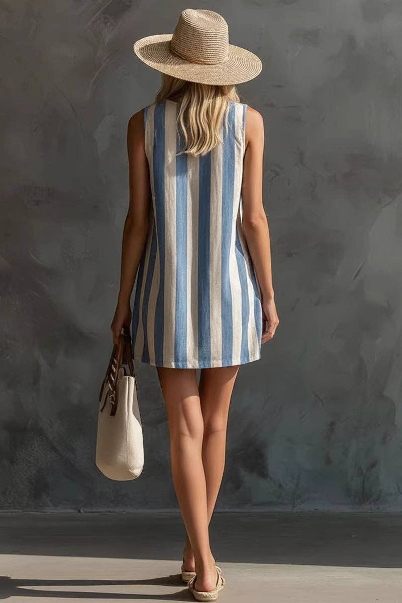 Striped Sleeveless Casual Shift Dress