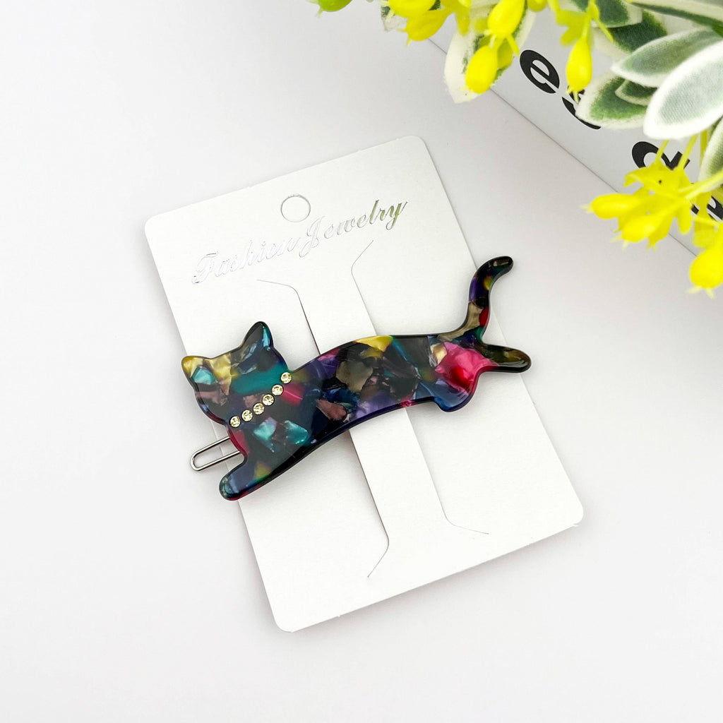 Acetate Crystal Cat Hair Clip, Elegant Rhinestone Side Clip
