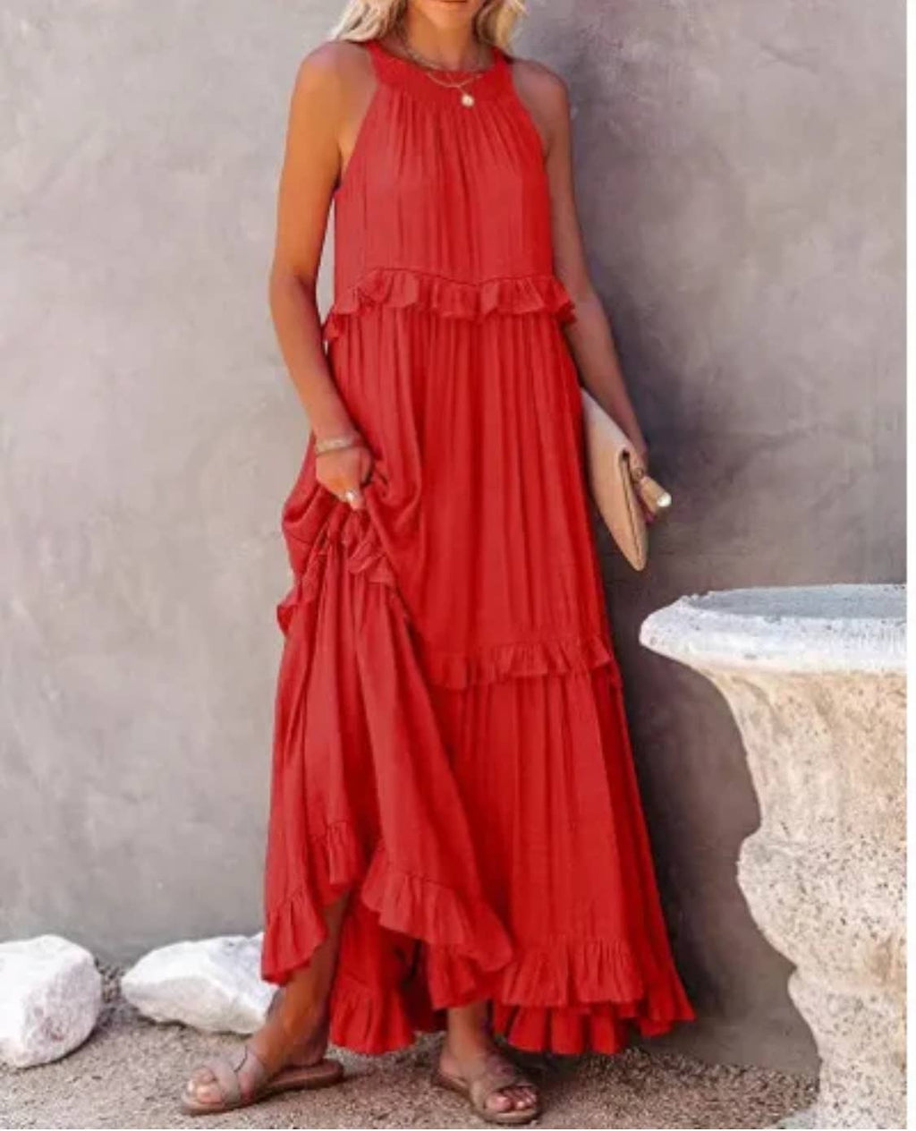 Ruffled Sleeveless Maxi Dress