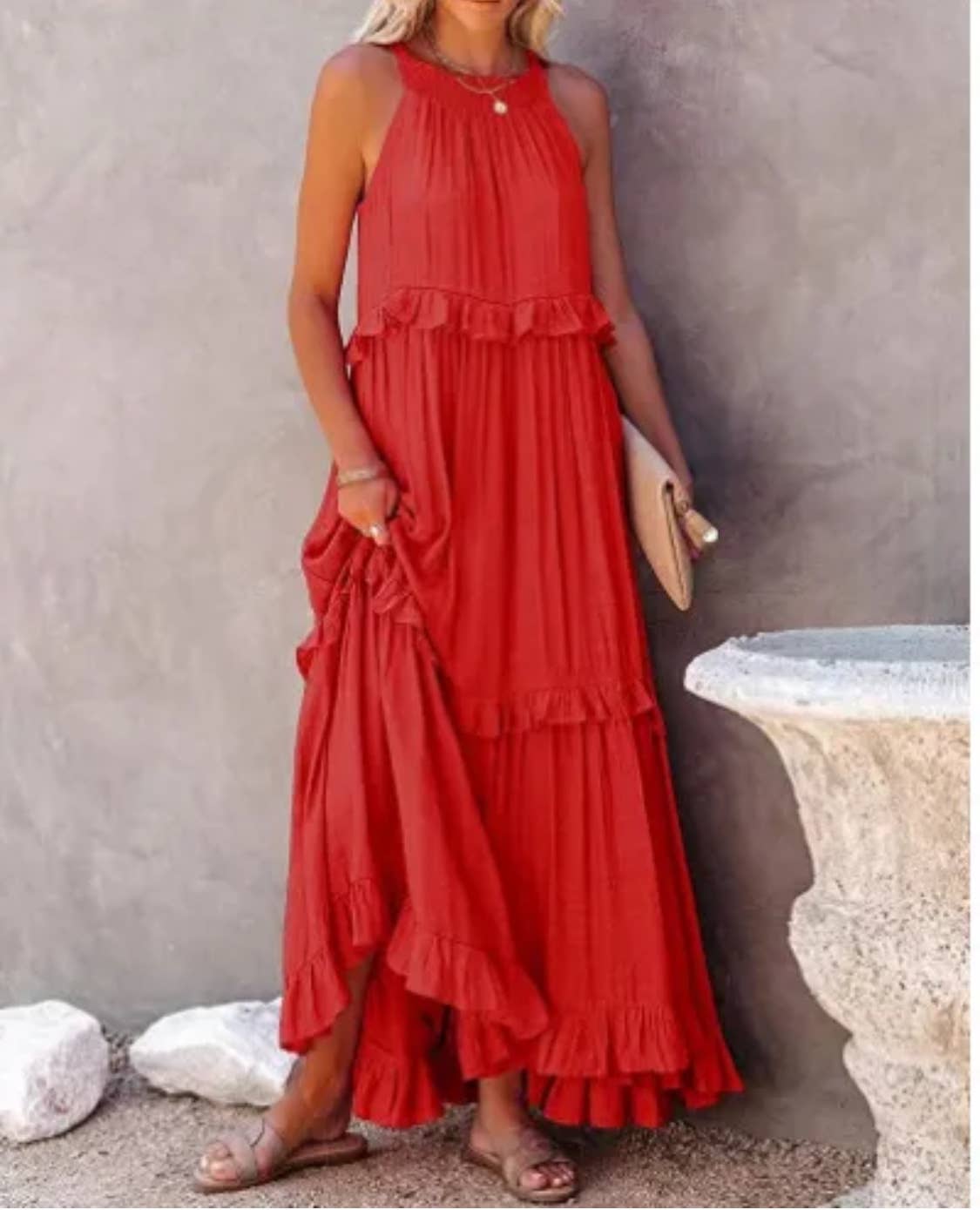 Ruffled Sleeveless Maxi Dress