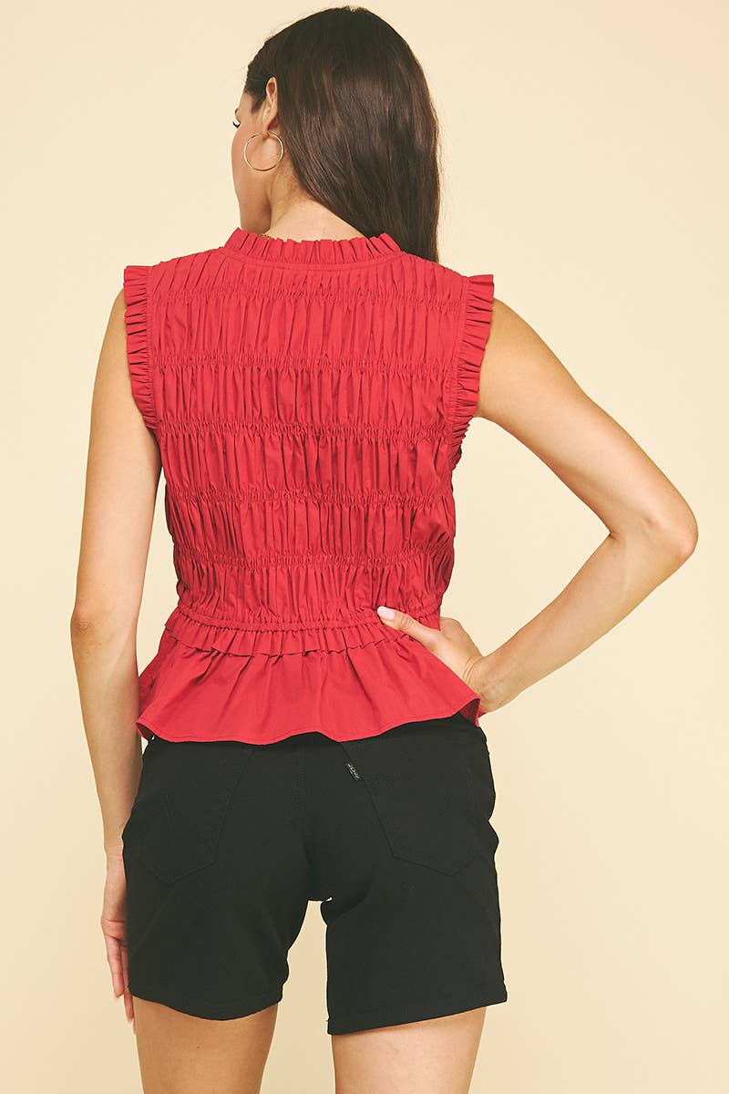 FRONT-TIE DETAILED SMOCKING TOP - 5555T