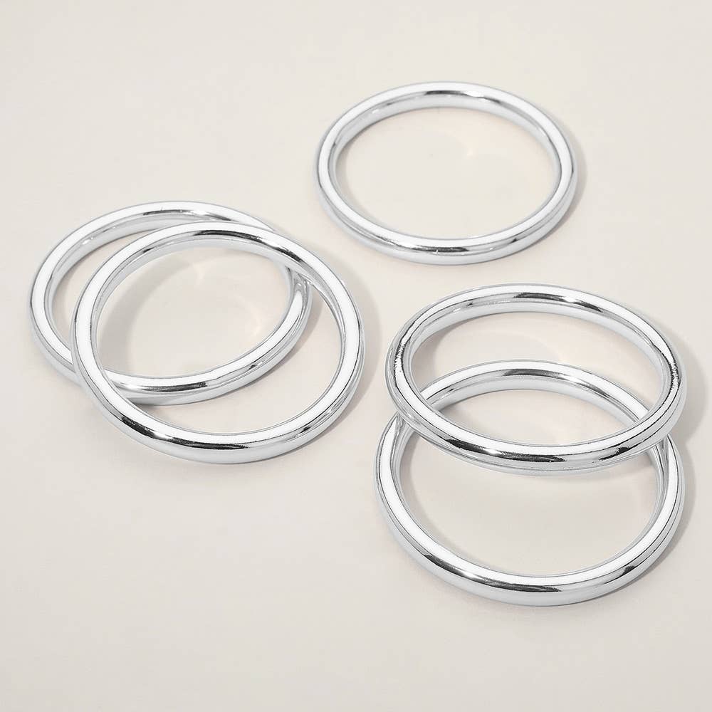 5PCS - Stackable Polished Metal Multi Layered Bangle Bracelets