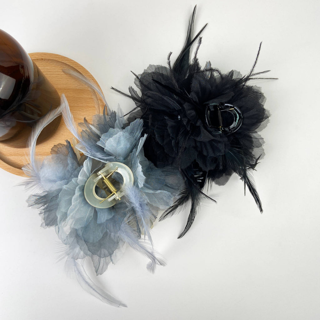 Pearl Feather Flower Hair Clip