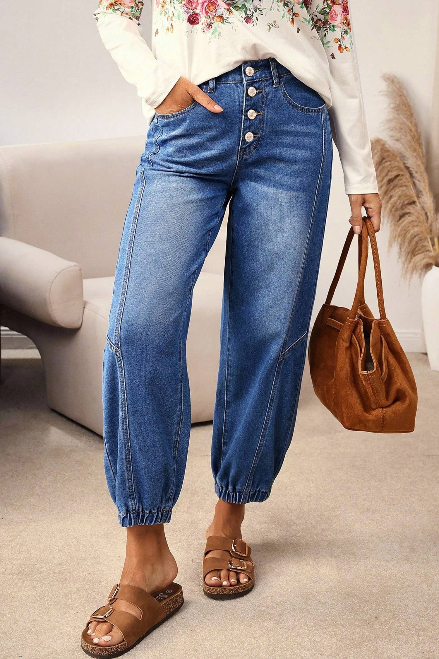 LDC Spring 4 Buttons Front Tapered Casual Loose Fit Jeans