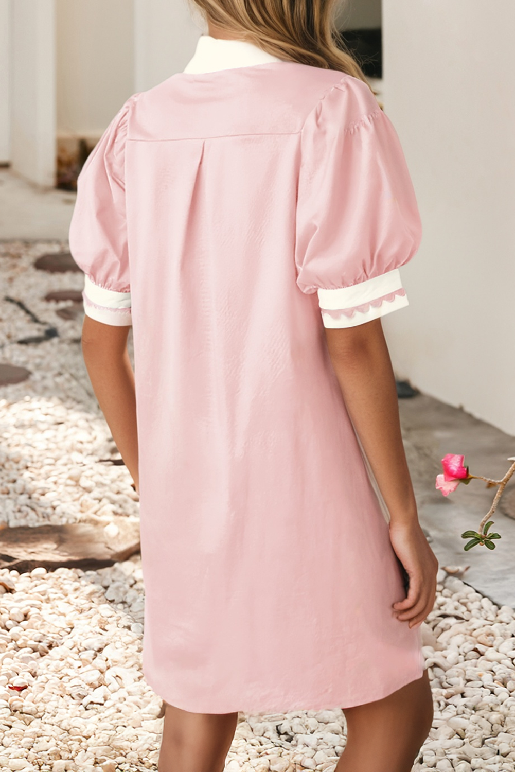 LDC Colorblock Cotton Puff Sleeve Mini Dress