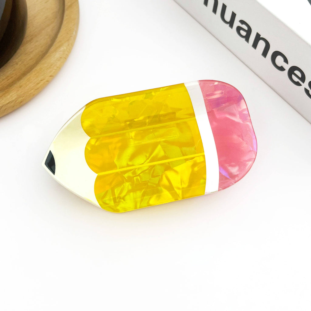 Yellow Pencil Claw Clip, Back to School Hair Clip