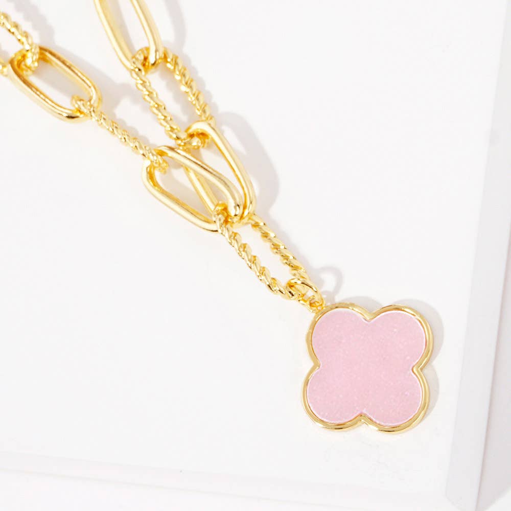 Gold Dipped Mother of Pearl Quatrefoil Pendant Necklace
