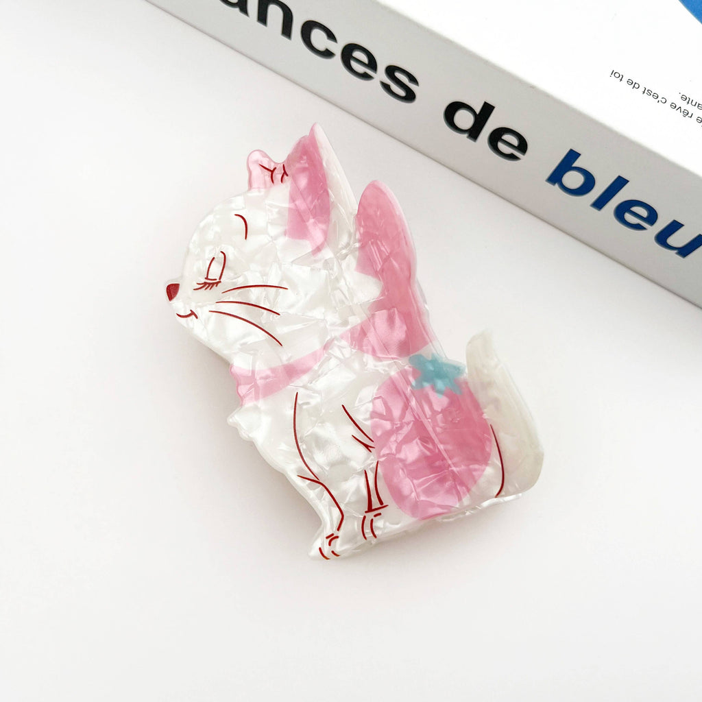 Elegant White Cat Hair Claw Clip