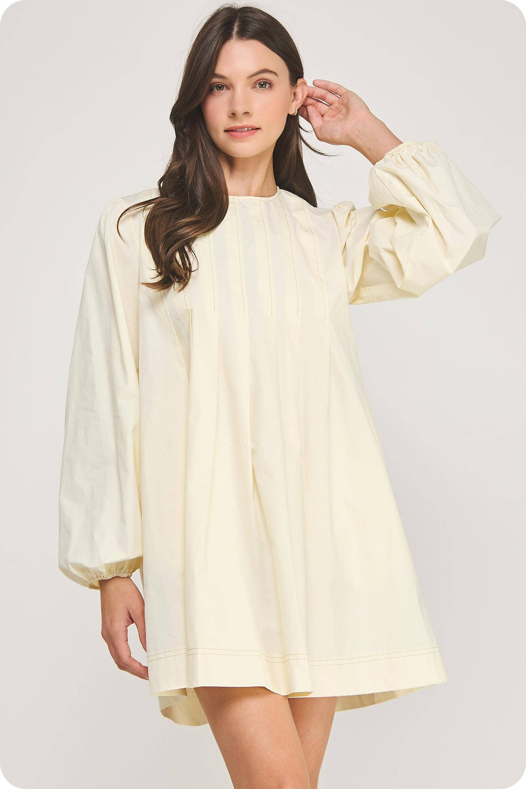 Pintuck Long Sleeve Mini Dress