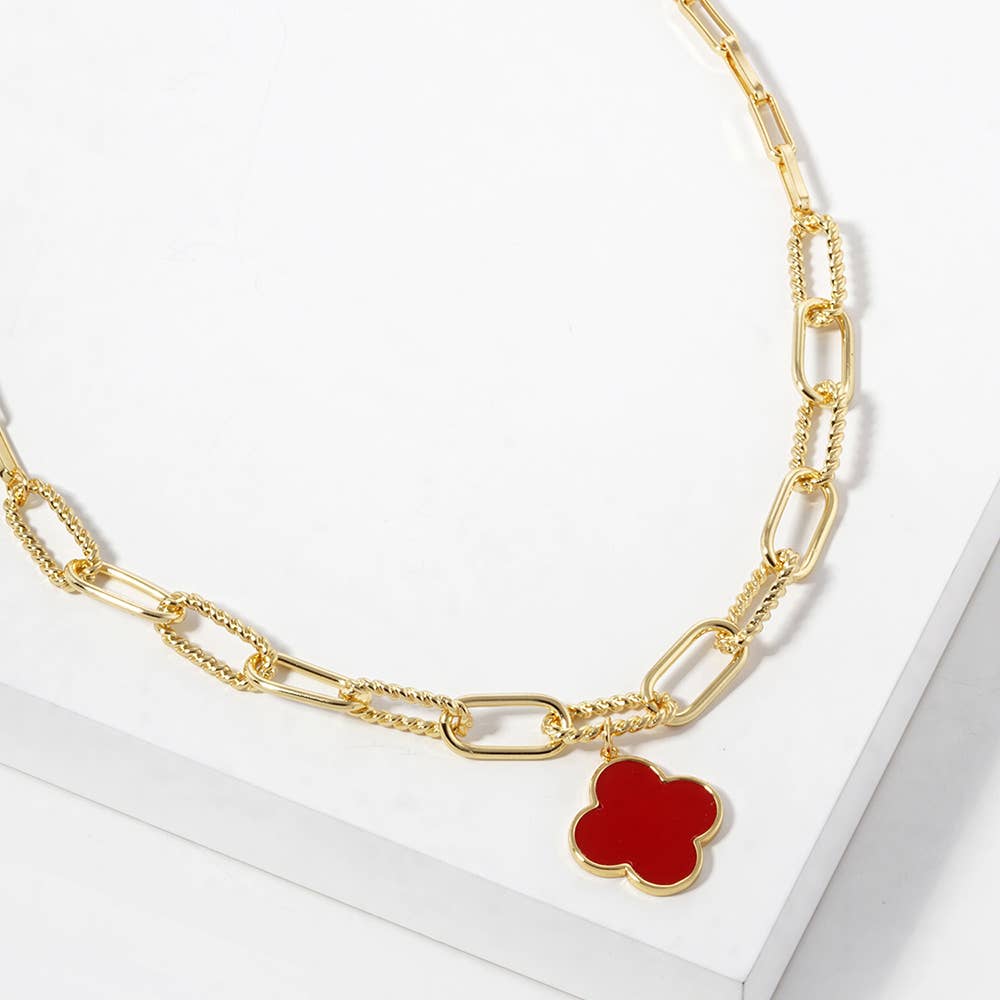 Gold Dipped Mother of Pearl Quatrefoil Pendant Necklace