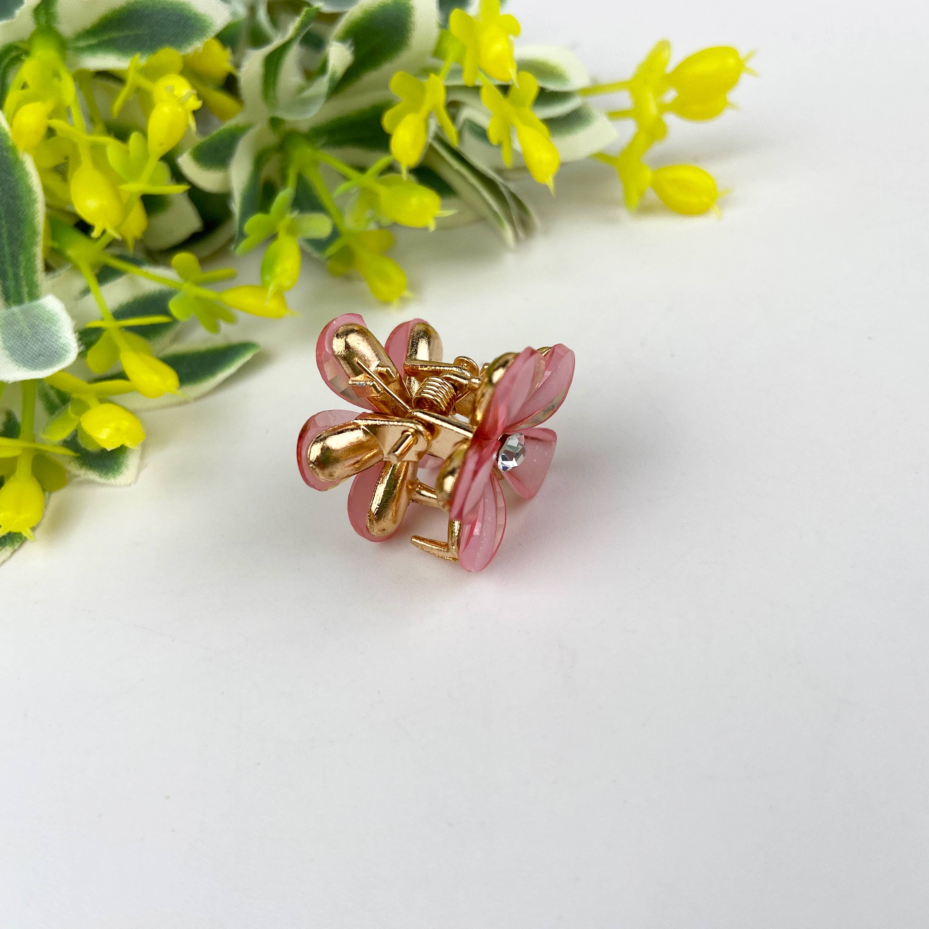 Metal flower small hair clips pearl rhinestone clip