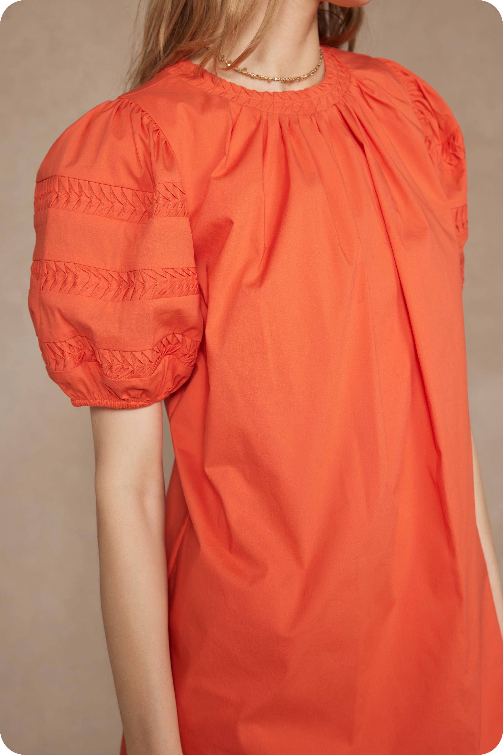Reverse Pintuck Puff Sleeve Mini Dress