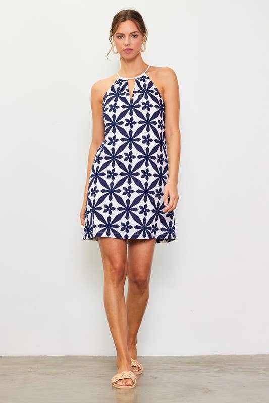 Embroidered Halter Mini Dress