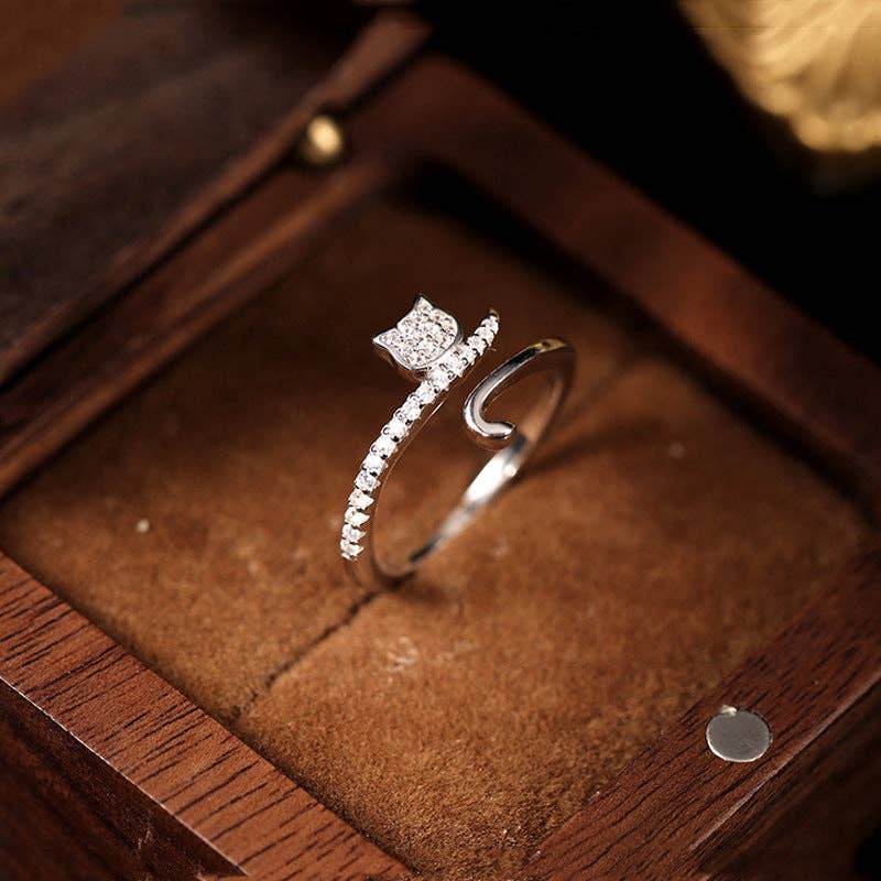 Dianty Silver Cat Tail Adjustable Ring in Solid Copper