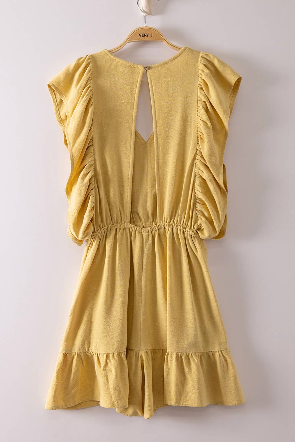NP71067-Back Cutout Detail Ruffled Sleeve Romper
