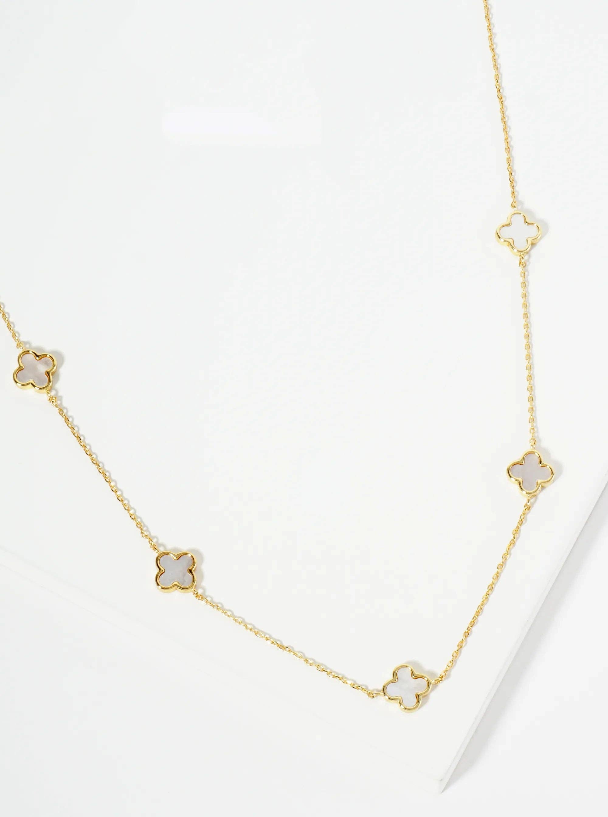 18K Gold Dipped Five 9Mm Quatrefoil Station Necklace