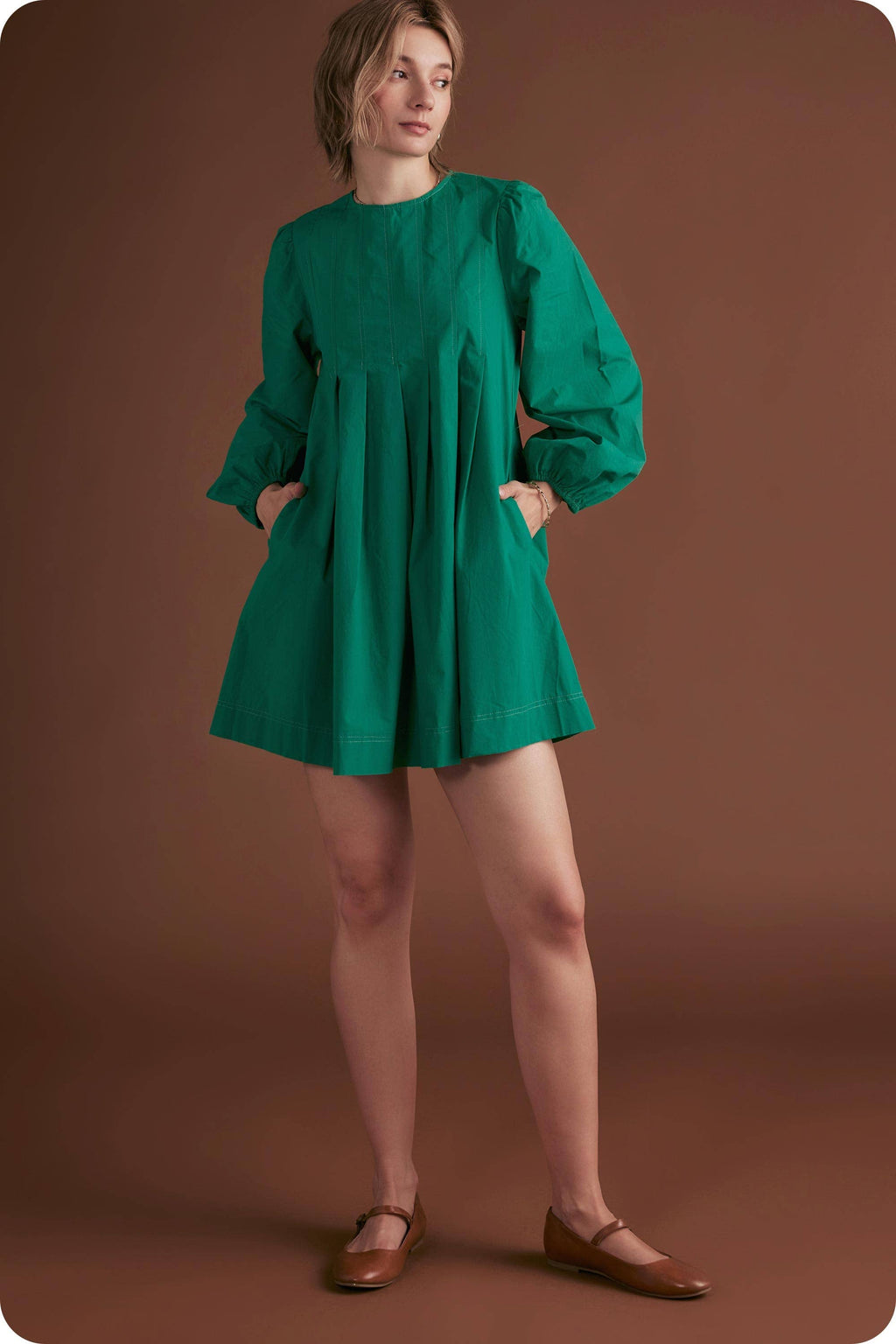 Pintuck Long Sleeve Mini Dress
