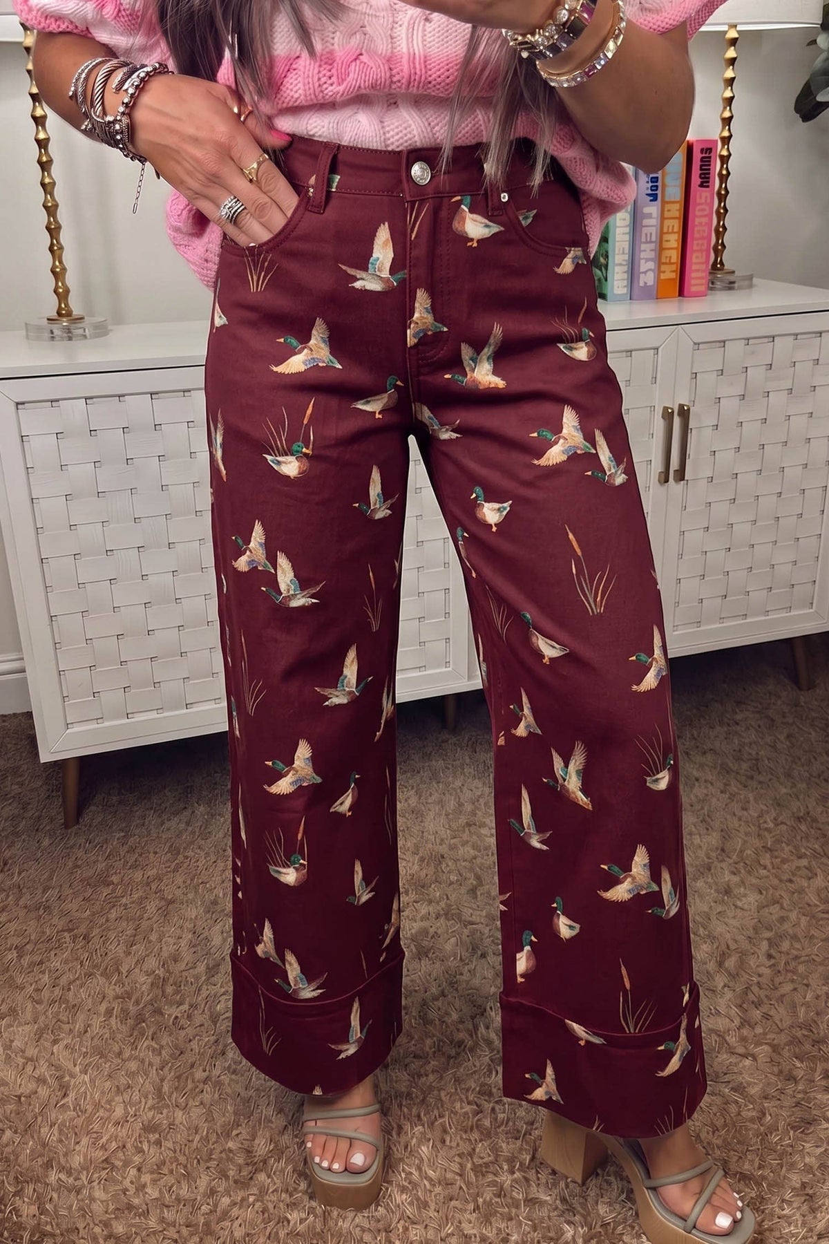 LDC Stylish Mallard Printed Cuffed Hem Shift Jeans